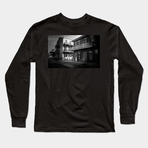 French Quarter Shadows In Black and White Long Sleeve T-Shirt by MountainTravel